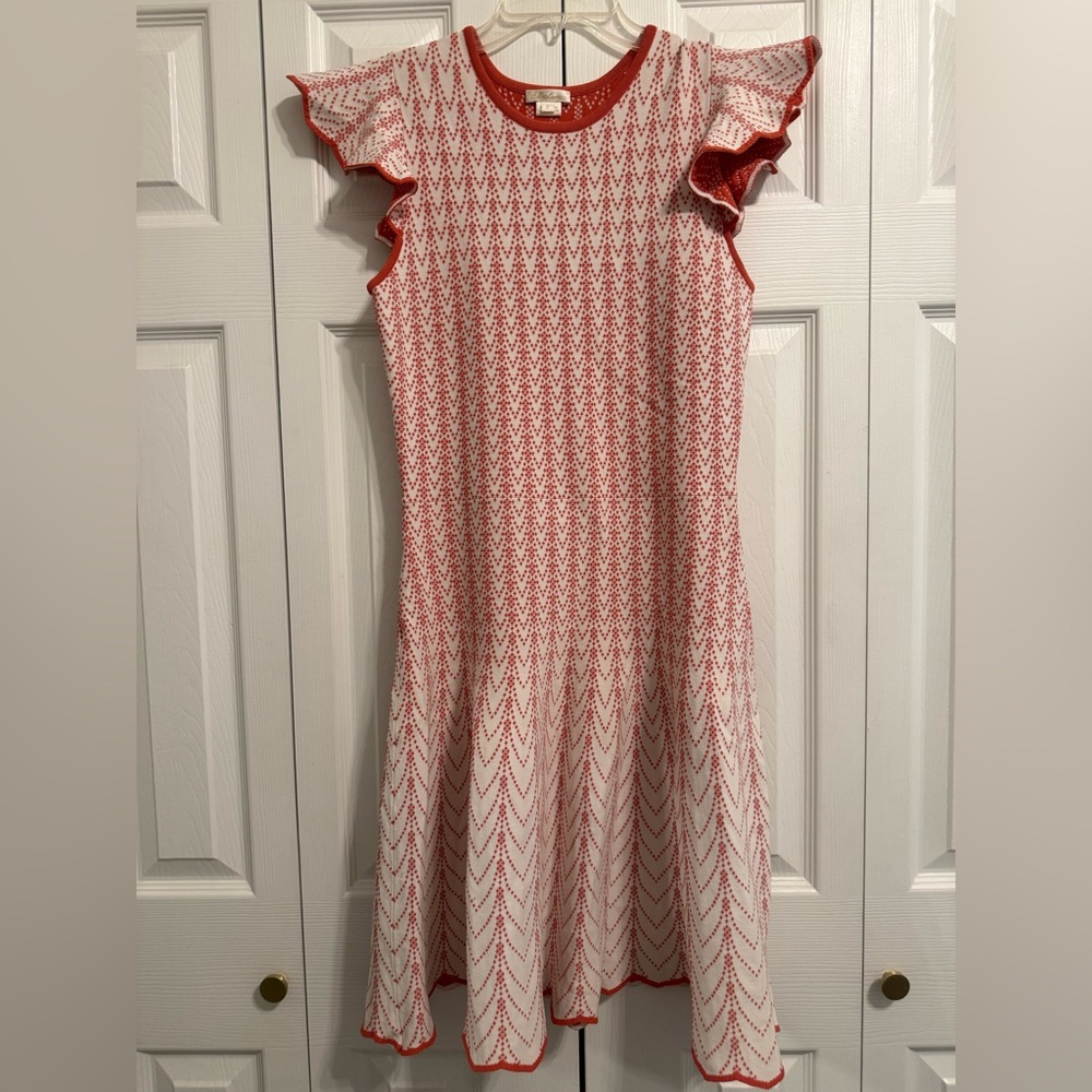 Shoshanna White & Red Knit Flutter Sleeve A-Line Dress | Size S | $398 MSRP